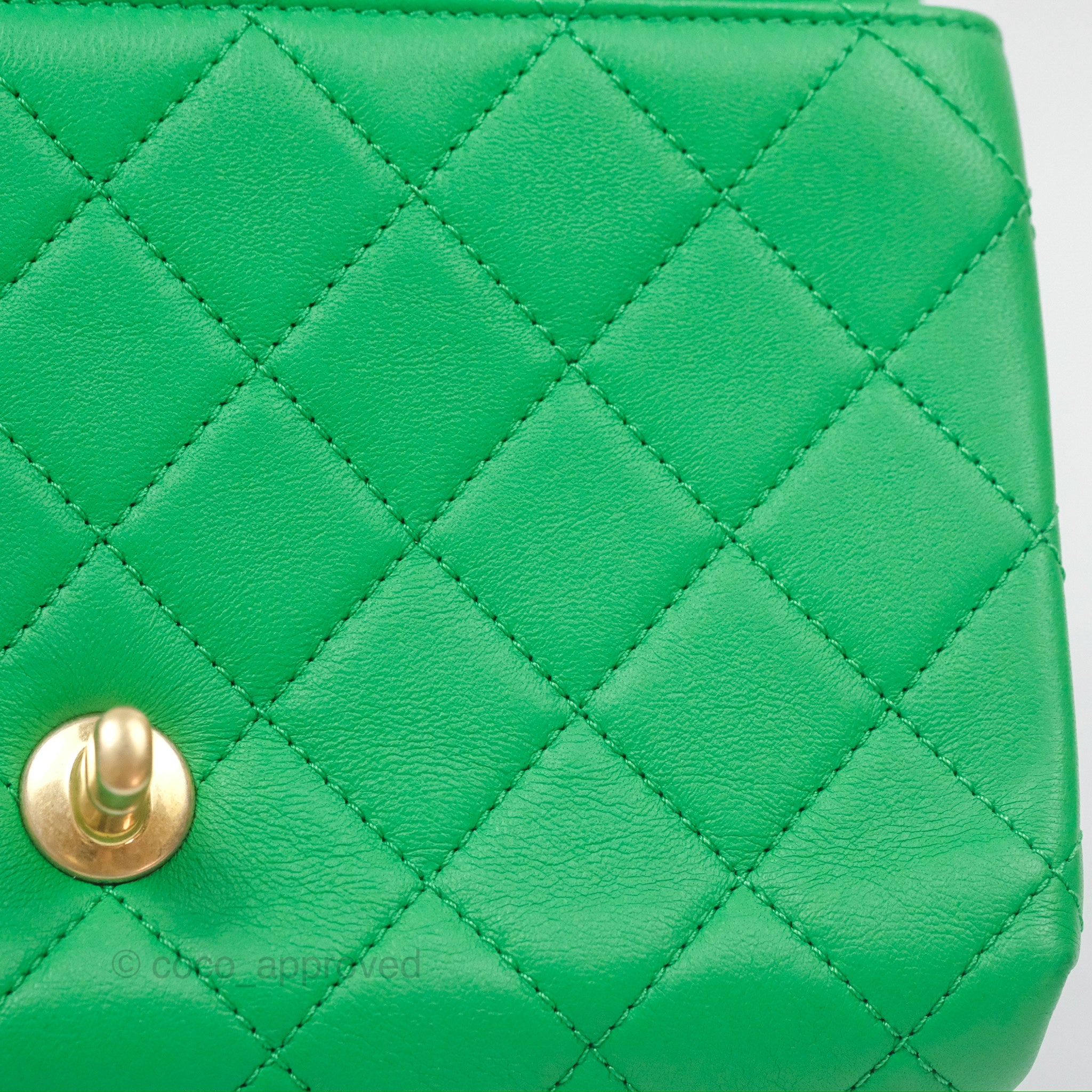 Chanel CC Quilted Flap Bag With Top Handle - Green Calfskin Leather Crossbody Bag with Gold Hardware | Luxury Designer Handbag for Women, Perfect for Date Night & Special Occasions