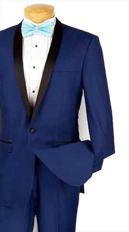 Blue Slim Fit Narrow Black Shawl Lapel Tuxedo Suit for Men - Elegant Formal Wear for Weddings, Prom & Black Tie Events