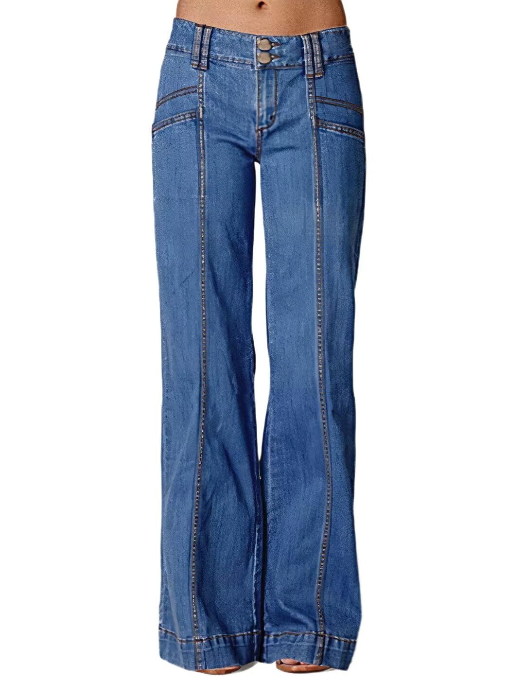 Flamingals Women's Low Rise Flare Jeans - Tall Baggy Denim Pants with Seam Front for Casual & Retro Style | Perfect for Everyday Wear, Parties & 70s Fashion Looks
