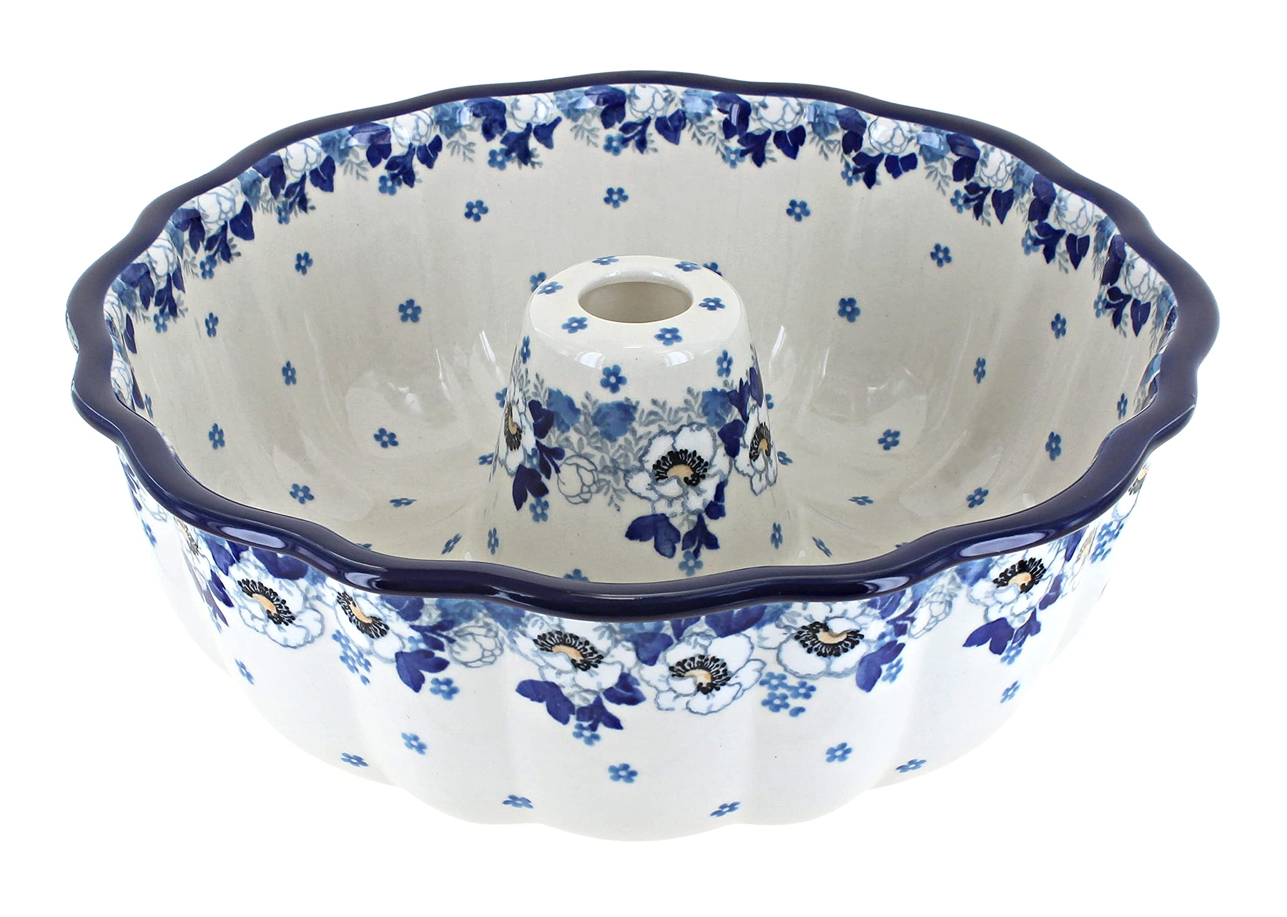 Blue Rose Polish Pottery Georgia Blue Ring Cake Pan - Premium Ceramic Baking Dish for Cakes, Pies & Desserts | Perfect for Birthday Parties, Weddings & Holiday Baking