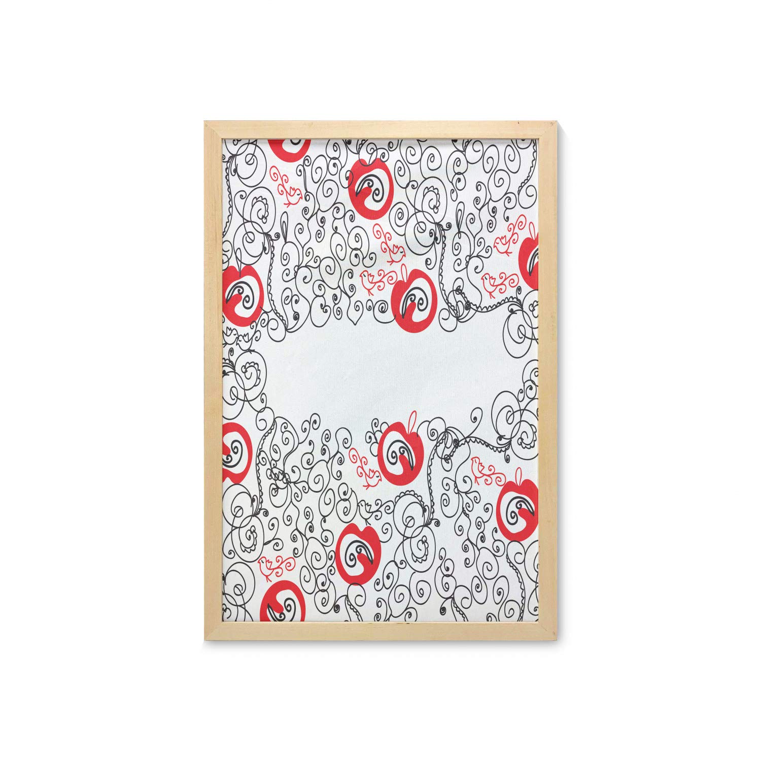 Ambesonne Abstract Wall Art with Frame - Minimalist Sketchy Birds, Swirls & Apple Shapes Printed Fabric Poster - 23