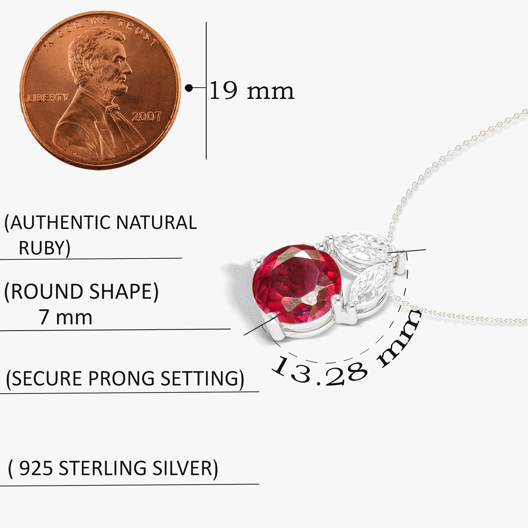 Natural Ruby Round Stone Minimalist Chain Pendant Necklace for Women - Elegant 925 Sterling Silver Jewelry Gift for Birthday, Anniversary & Valentine's Day