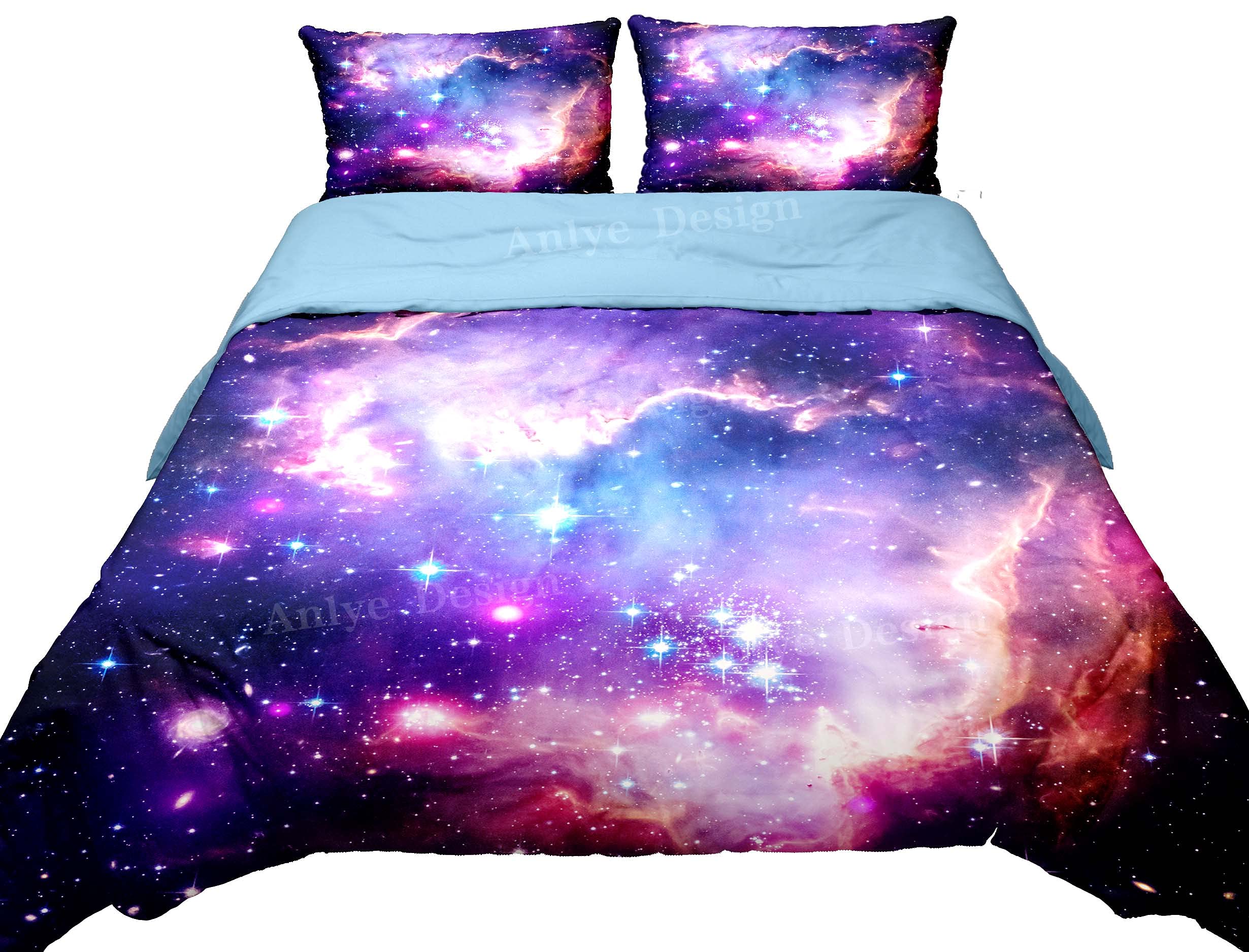 Anlye Galaxy Duvet Cover Full Size - 3D Printed Purple Nebula Space Theme Bedding Set (3 Piece) - Soft & Fade Resistant - Perfect for Kids Rooms, Teen Bedrooms & Astronomy Lovers