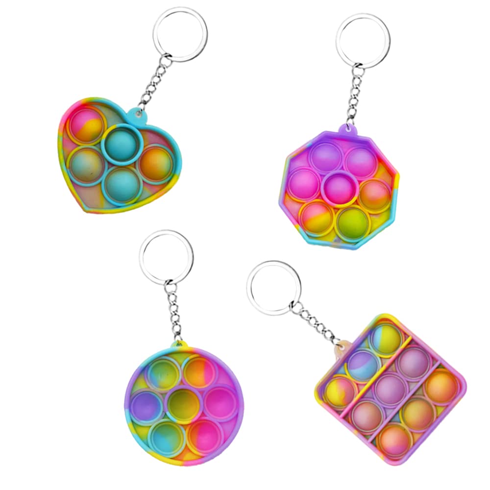 4 Pack Fidget Keychain - Mini Pop Fidget Toy for Stress Relief, Push Bubble Sensory Toy for Kids & Adults - Perfect for Anxiety Relief, Focus Aid and Classroom/Office Use