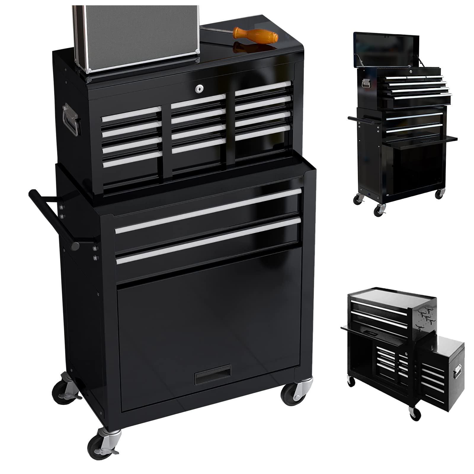 8-Drawer Rolling Tool Chest with Wheels - Heavy Duty Portable Tool Box Organizer for Garage, Workshop & Home - Black Tool Storage Cabinet with Removable Drawers - Perfect for Mechanics, DIY Projects & Professional Tool Organization