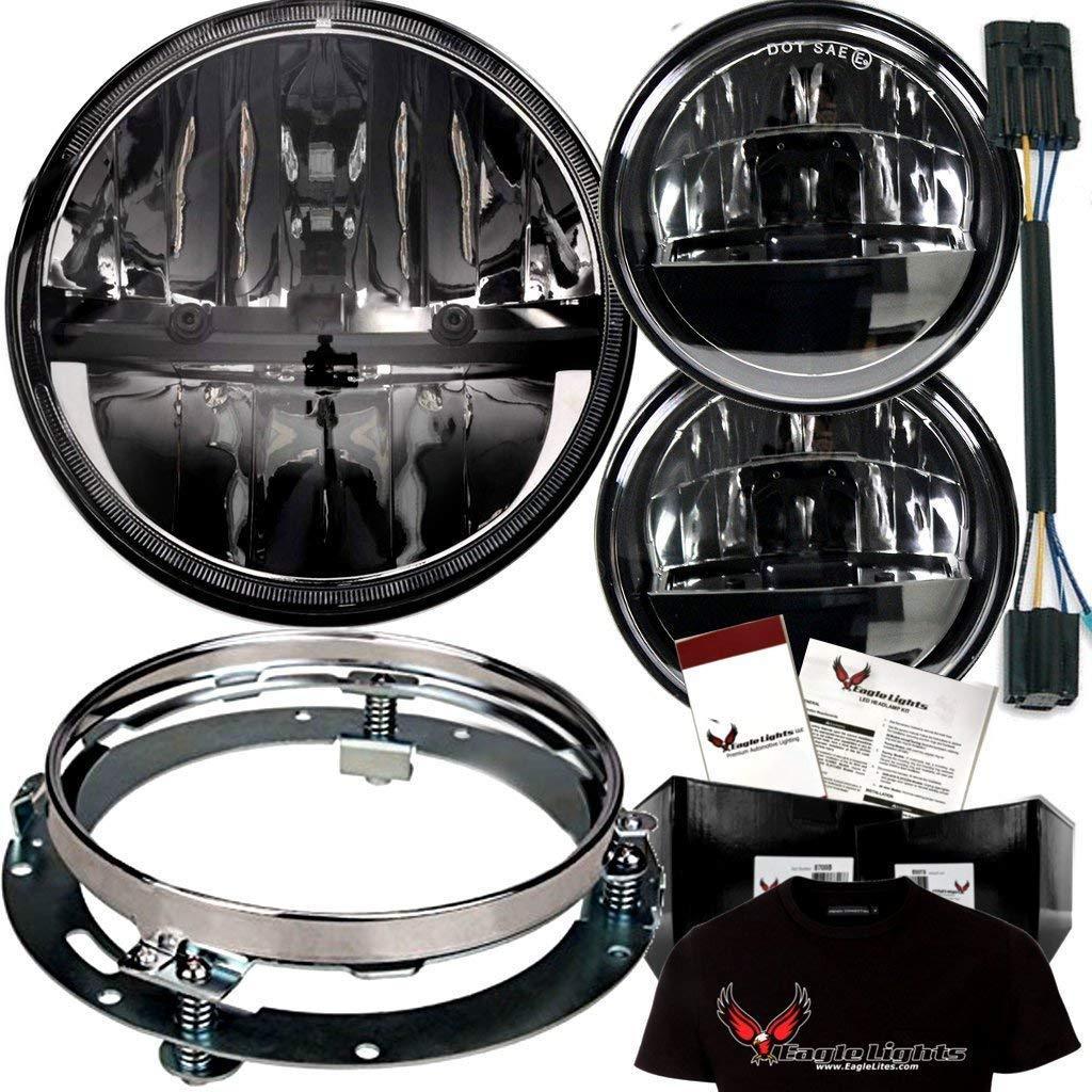 Eagle Lights Complex Reflector Series 7 Round LED Headlight with LED Passing Lights for Harley Davidson Motorcycles - High Visibility for Night Riding & Cruising