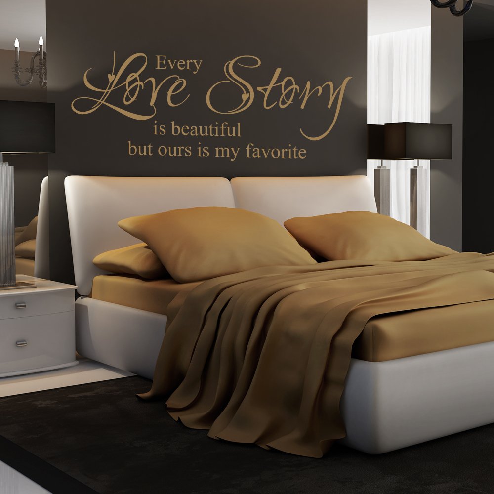 Every Love Story Is Beautiful But Ours Is My Favorite - Romantic Vinyl Wall Decal for Bedroom Decor, Inspirational Love Quote Sticker, Large Brown Home Decoration - Perfect for Couples' Bedroom, Nursery, or Wedding Gift