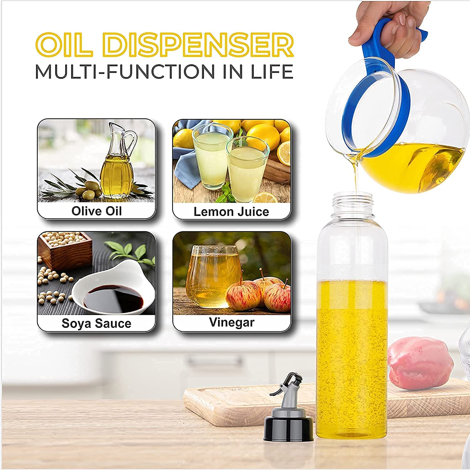1L Oil Dispenser Bottle for Kitchen - Airtight Cooking Oil Container with Easy Flow Spout, Perfect for Olive Oil, Vinegar & Liquid Beverages - Ideal for Salad Dressing, Baking & Frying