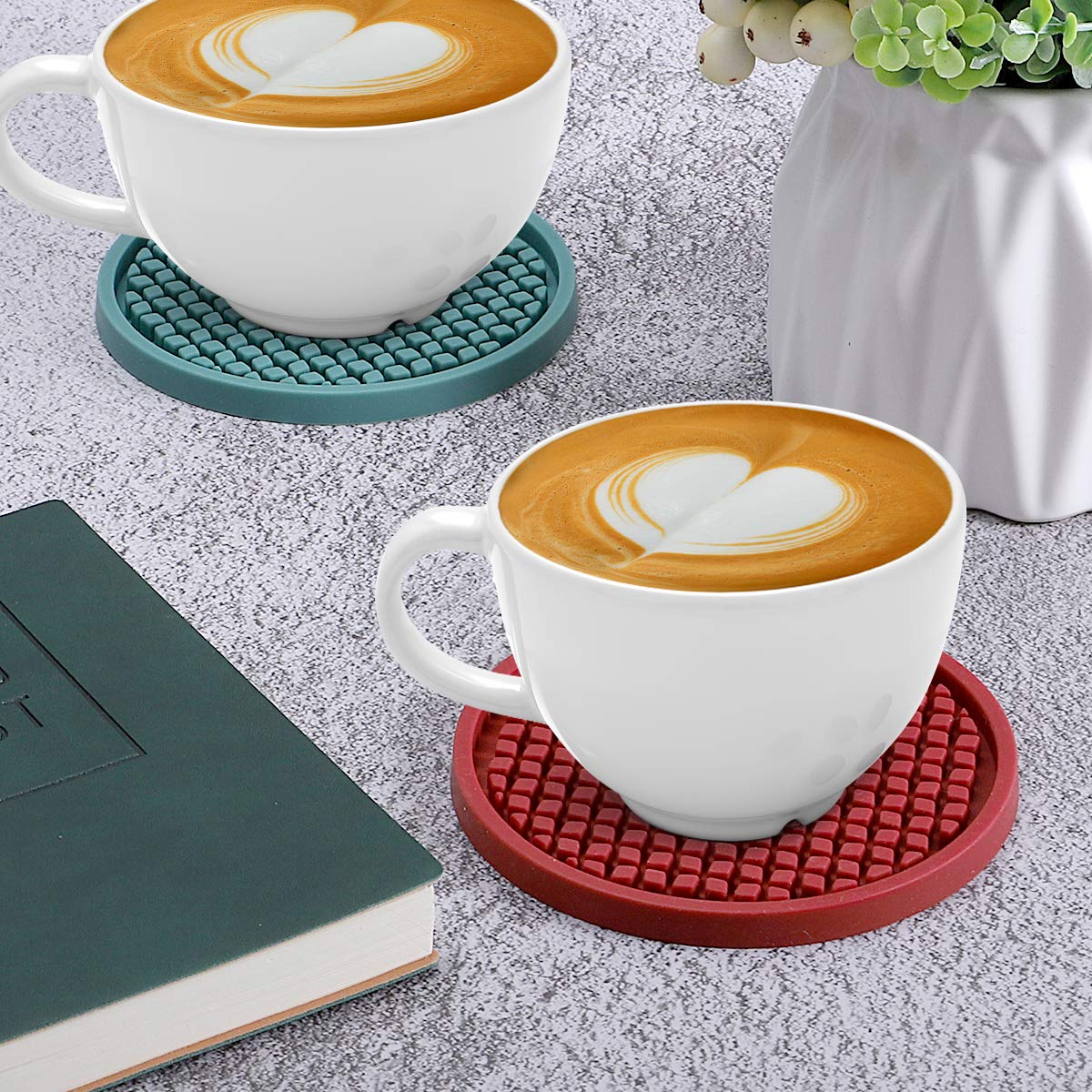 ME.FAN Premium Silicone Coasters Set of 6 - Thickened Non-Slip Drink Coasters with Holder - Waterproof Cup Mats for Coffee, Wine & Beverages - Protect Tables from Stains & Heat Damage (Navy Blue) - Perfect for Home, Office, Party & Outdoor Use