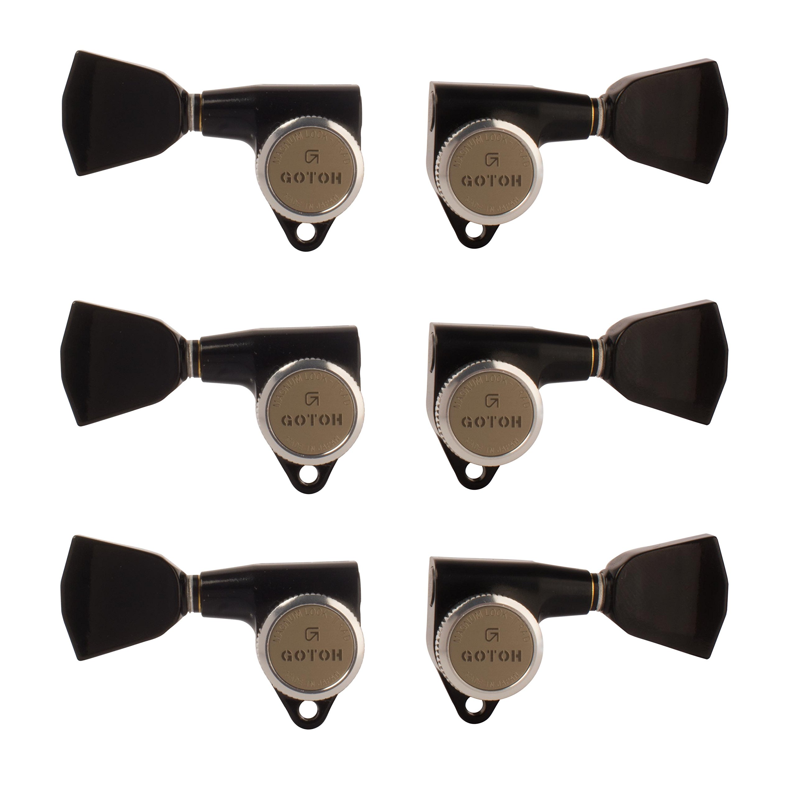 Gotoh Magnum Lock-Trad 3+3 Guitar Tuners with Keystone Knobs - Black | High-Quality Guitar Tuning Machines for Electric & Acoustic Guitars | Perfect for Professional Musicians & Home Players