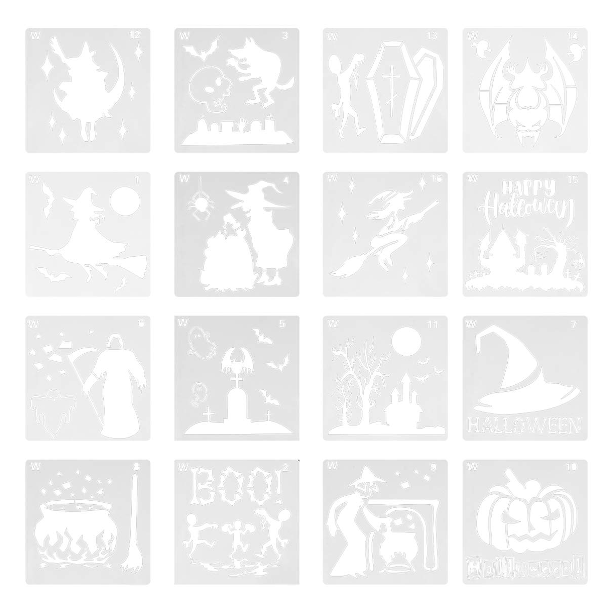 16-Piece Halloween Drawing Stencils for Kids - Reusable Painting Templates for Pumpkin, Window & Card Decor - DIY Halloween Art Crafts & Party Activities