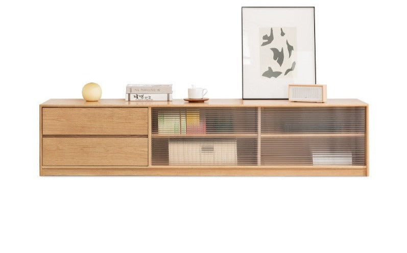 Solid Oak Wood TV Stand with Storage - Modern Entertainment Center for Living Room, Bedroom & Home Theater