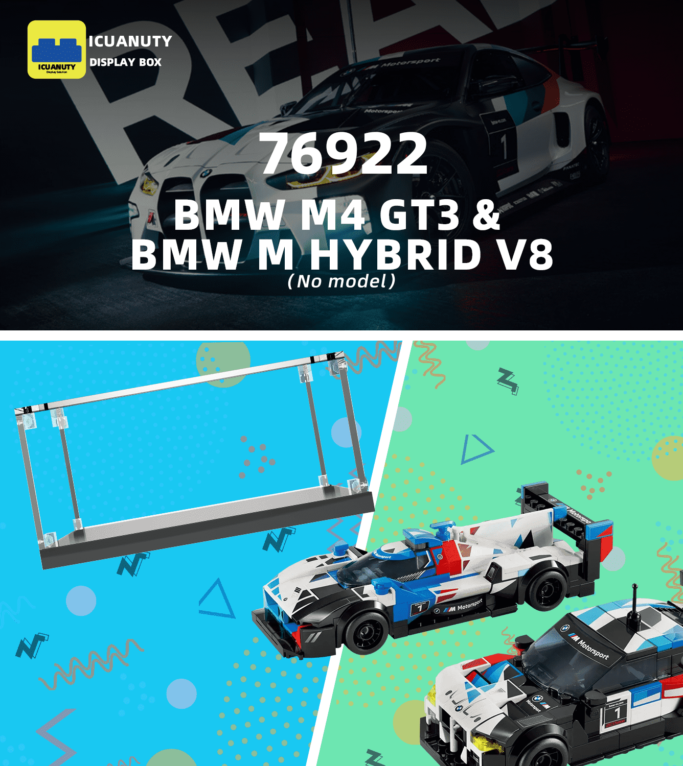 LEGO BMW M4 GT3 & BMW M Hybrid V8 76922 Display Case - Premium Acrylic Protector for Car Model Sets - Perfect for Showcase, Collection Protection & Home Decor