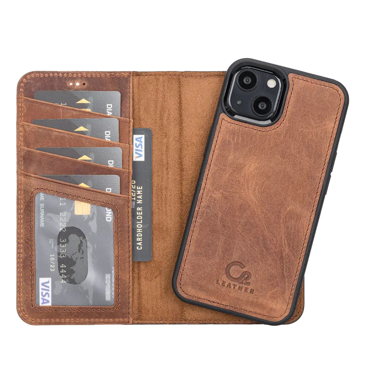Vintage Distressed Brown Leather Wallet Case for iPhone 13 - Slim Protective Phone Cover with Card Slots | Perfect for Everyday Use, Travel & Business (iPhone 13/6.1