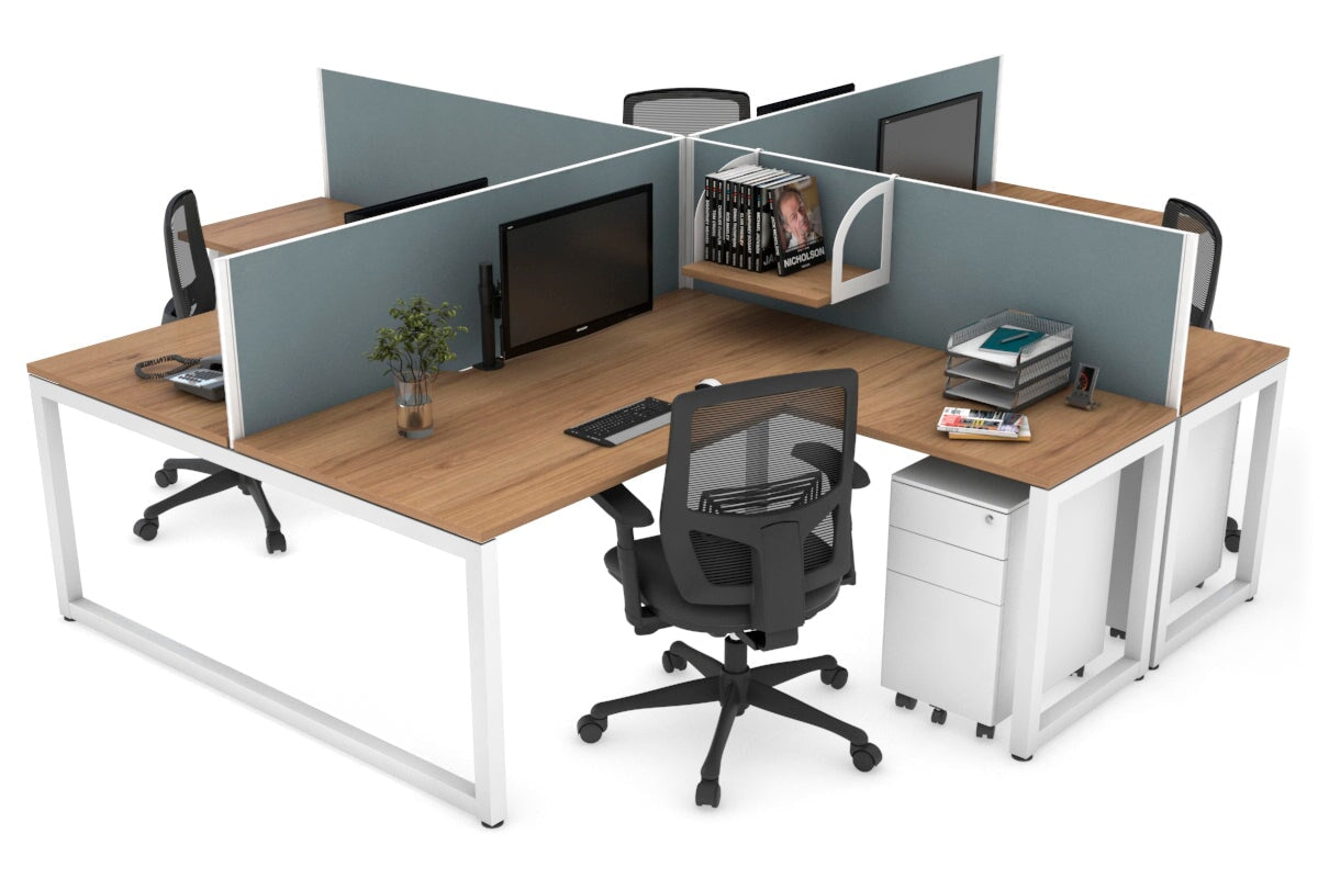 Quadro Loop Legs 4-Person Corner Workstation Desk - 1600L x 1800W with Cable Management Scallop | Office Furniture for Collaborative Workspaces & Team Meetings