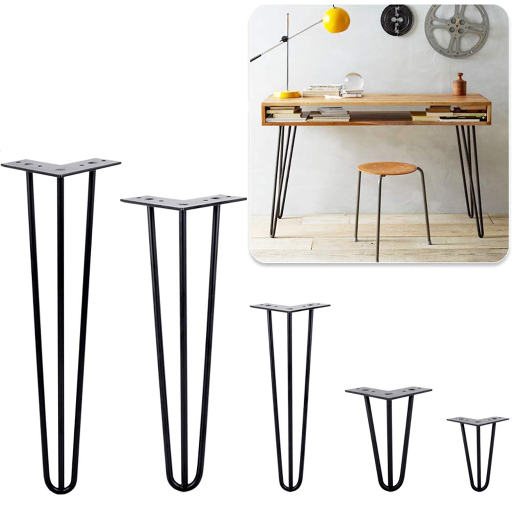 Heavy-Duty Black Metal Hairpin Table Legs - Adjustable 3-Pole Furniture Legs (6-40 Inch Height, Set of 4) with Screws & Protective Caps - Perfect for DIY Dining Tables, Desks, Coffee Tables, Benches, Console Tables & Bookshelves - Ideal for Modern Home, Office & Industrial Style Furniture Projects - Great for Living Room, Bedroom, Kitchen & Workspace Decor