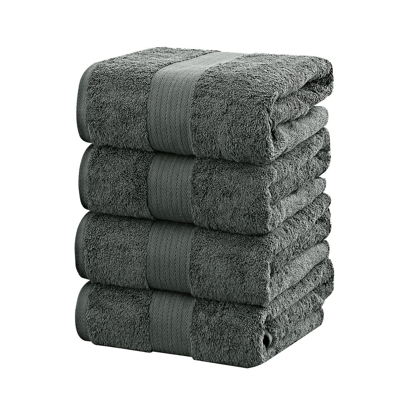 Linenland 4-Piece Premium Cotton Bath Towel Set - Ultra Soft & Absorbent - Charcoal Gray - Perfect for Spa, Bathroom & Beach Use