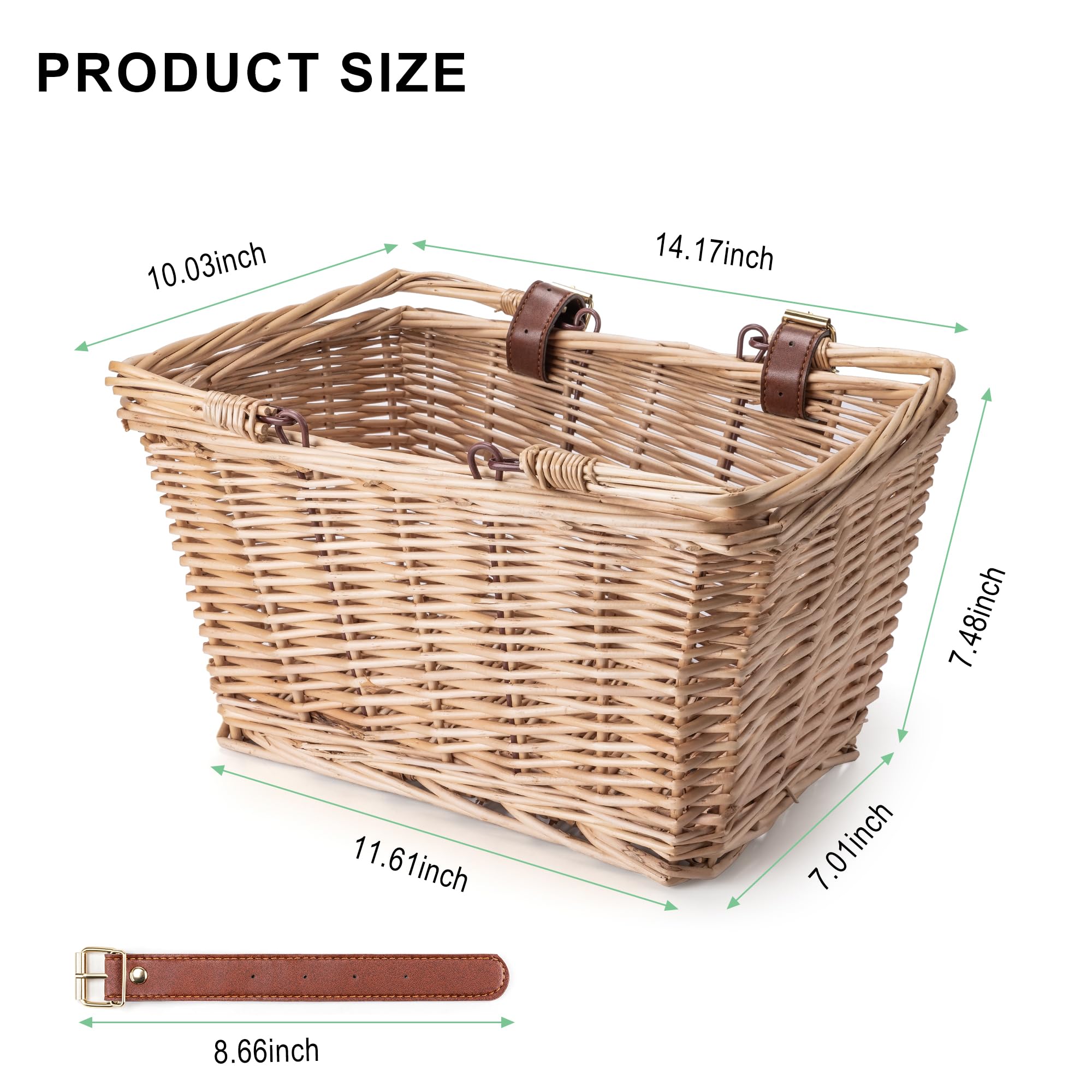**Handmade Woven Wicker Bike Basket with Adjustable Leather Straps – Original Front Bicycle Basket for Commuting, Shopping & Picnics**