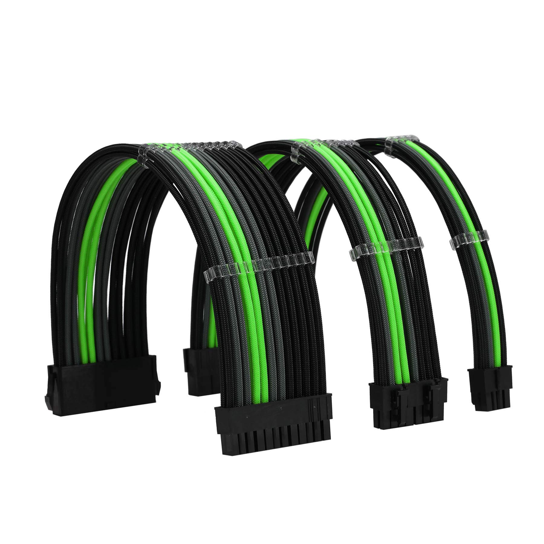 18AWG ATX 24-Pin + EPS 8-Pin + PCI-E 8-Pin PSU Extension Cable Kit with Cable Combs - Black Grey Green - for PC Power Supply to Motherboard/GPU - Perfect for Custom PC Builds, Cable Management & Gaming Rigs