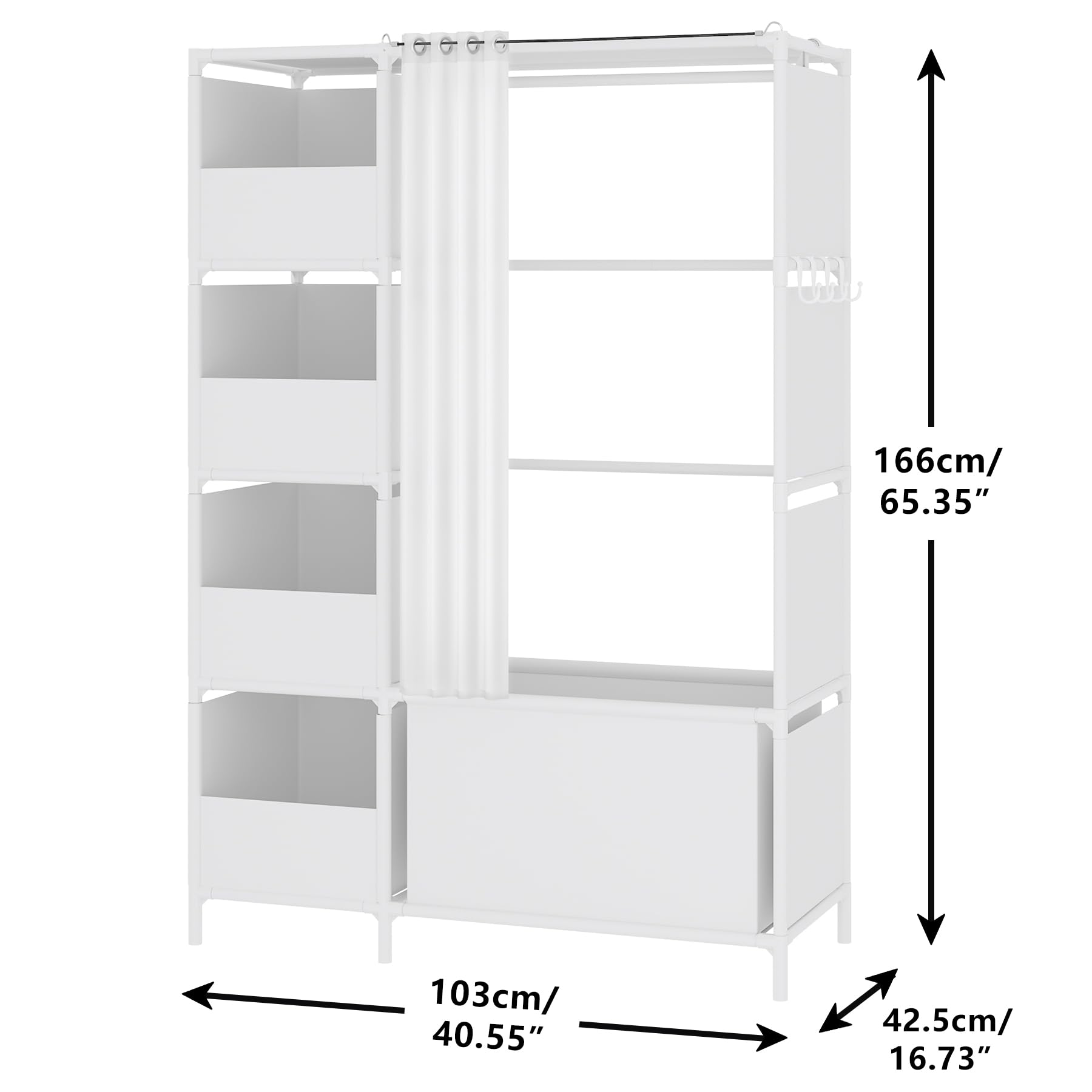 MOYIPIN Portable Closet - Free Standing Wardrobe with Hanging Rod & Curtain, Clothes Storage Organizer for Bedroom, Cloakroom, Dorm - 40.55 x 16.73 x 65.35 Inches, White - Perfect for Small Spaces, Apartment Living & Temporary Storage Solutions