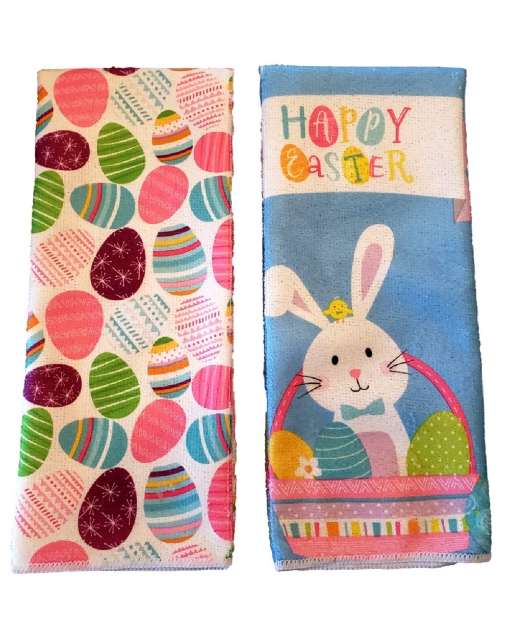Easter Kitchen Towels Set of 2 - Bunny and Eggs Design - Absorbent Cotton Dish Towels for Holiday Decor, Spring Cleaning, and Easter Party Decorations
