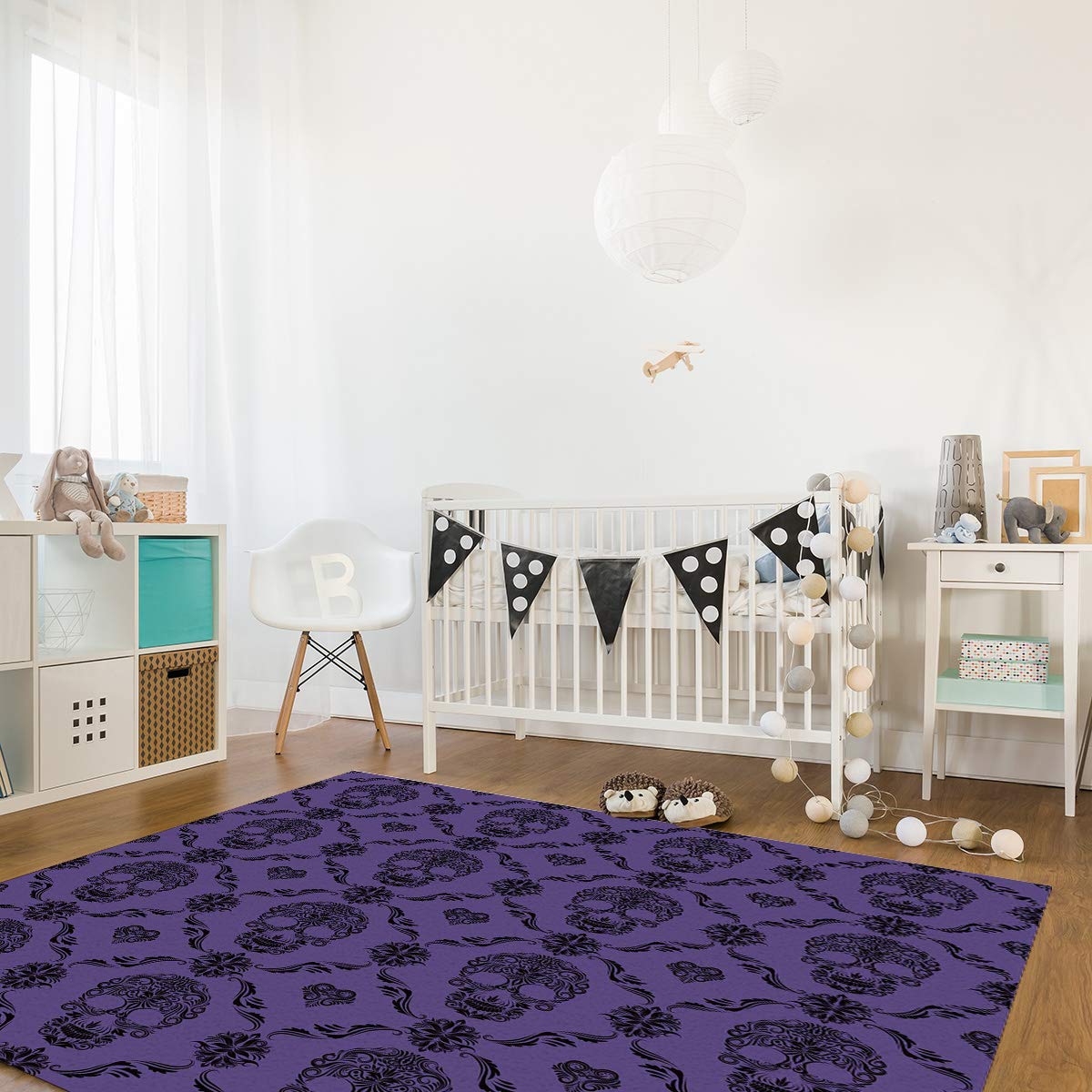 Halloween Skull Geometric Plaid Area Rug 2'7
