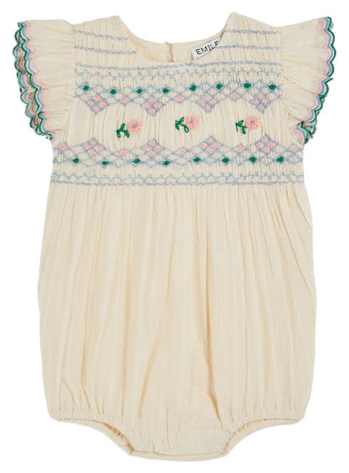 Emile & Ida Combi Brode Romper for Babies (6M-18M) - Soft Cotton French Style Jumpsuit for Playdates & Special Occasions
