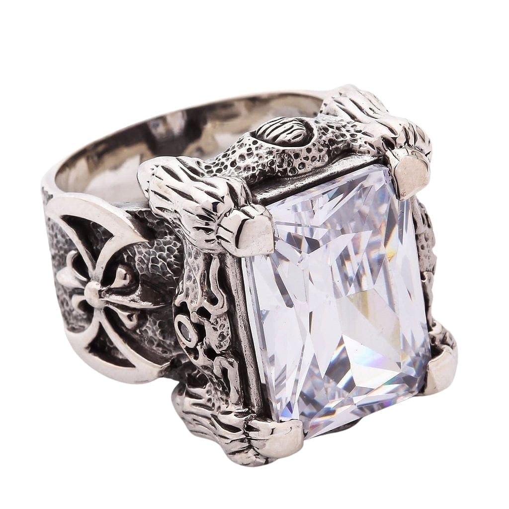 White Topaz Dragon Claw Sterling Silver Men's Ring - Gothic Jewelry for Men, Fantasy Wedding Band, Unique Gift for Him - Perfect for Cosplay, LARP, and Alternative Fashion