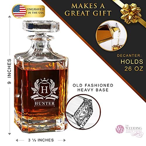 Personalized Custom Engraved Whiskey Decanter with Cavalier Design - Elegant Barware for Gifts, Weddings & Home Decor