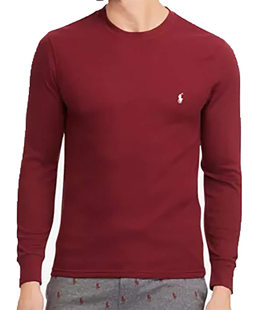 **Polo Ralph Lauren Men's Waffle Knit Crew Neck Thermal Sleepwear Shirt with Polo Bear Logo - Cozy Lounge & Sleepwear for Winter Comfort**