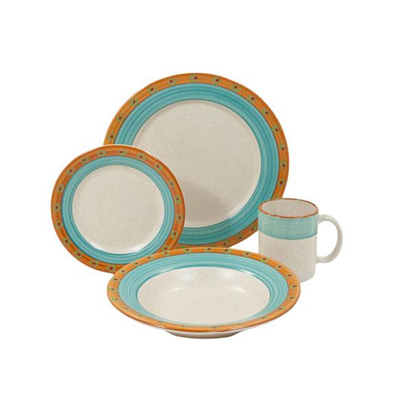 4-Piece Turquoise & Burnt Orange Dinnerware Set | Elegant Sedona Style Tableware for Casual Dining & Entertaining