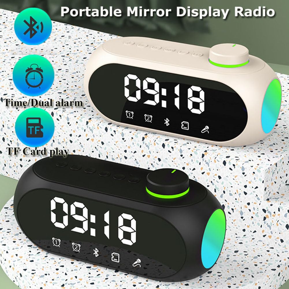 Portable Mini FM Radio Bluetooth Speaker with Hifi Sound, RGB Light, Dual Alarm Clock, Hands-Free Calling - Perfect for Home, Office, and Outdoor Use