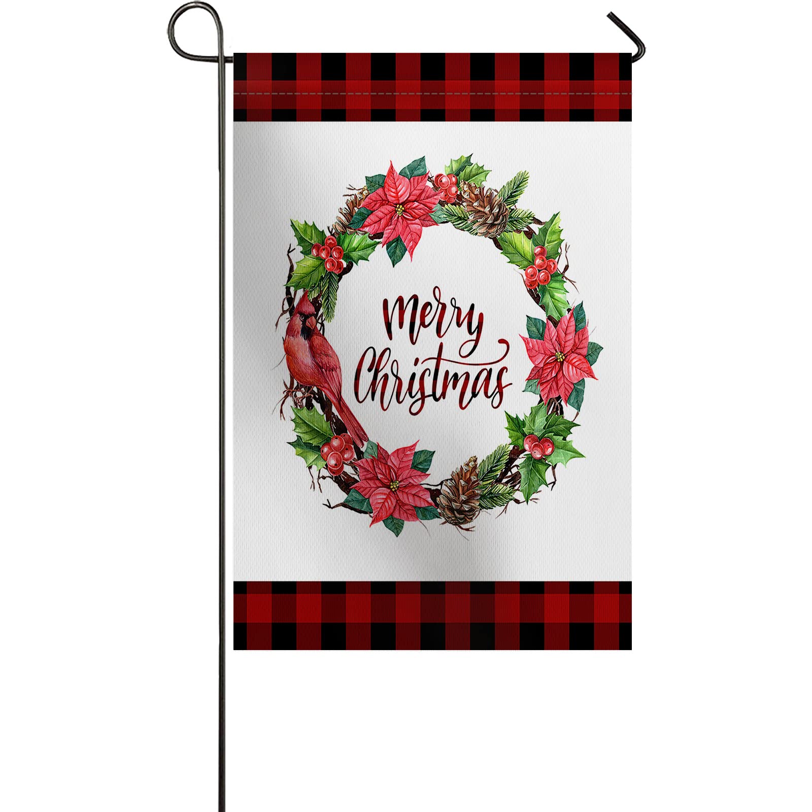 Premium 12x18 Inch Mini Garden Flag - Merry Christmas Winter Wreath Design with Red Black Plaid Print | Weather Resistant Burlap Outdoor Decor for Yard, Porch & Seasonal Celebrations | Double Stitched Durable Welcome Flag