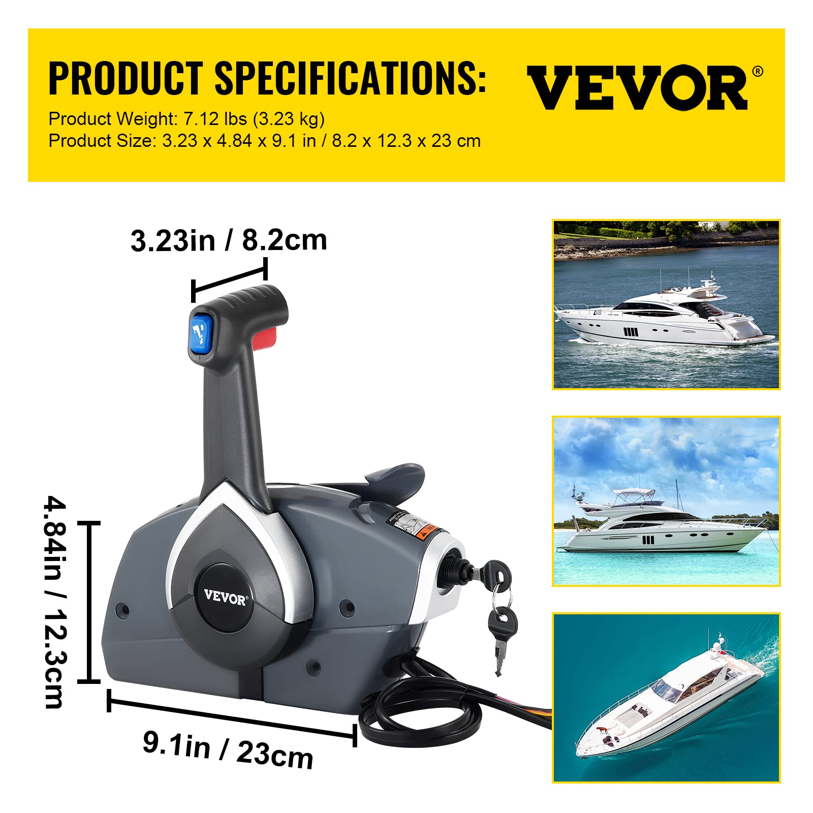 Premium Single-Engine Boat Throttle Control for Evinrude & Johnson Outboards - Side Mount Remote Control with Key Switch & Safety Lanyard | Perfect for Fishing, Cruising & Marine Adventures