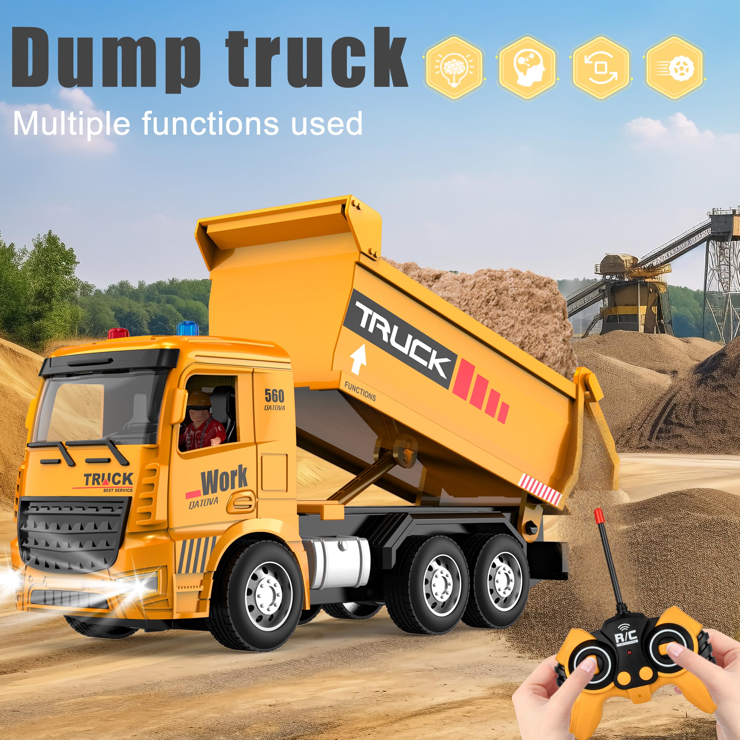 YAYYAY Remote Control Construction Vehicle Toys for Toddlers Ages 3-5 - Electric Powered Dump Truck with Lights & Sounds - Educational STEM Building Toys for Boys & Girls - Perfect for Indoor Play, Birthday Gifts & Early Learning Development