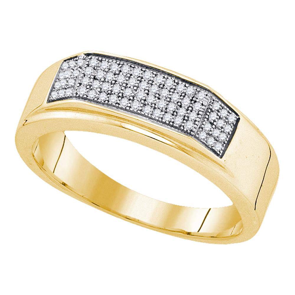 FB Jewels 14K Yellow Gold Plated Sterling Silver Men's Round Diamond Wedding Band Ring 1/5 CTTW - Perfect for Engagement, Anniversary & Gift Giving