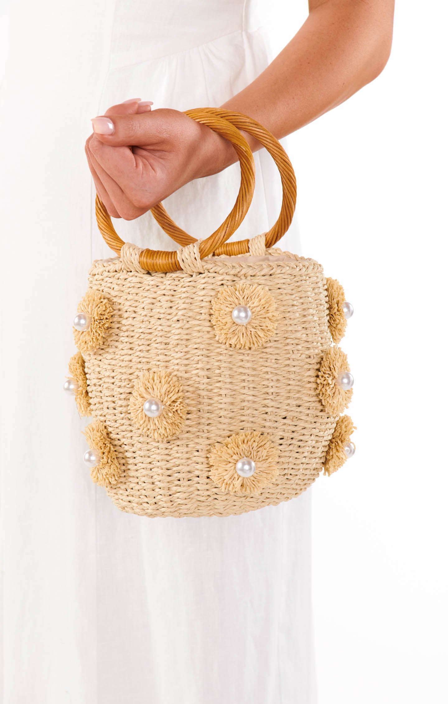 Eco-Friendly Elia Straw Tote Bag - Natural & White Handwoven Beach Bag for Women | Perfect for Summer, Travel, and Shopping