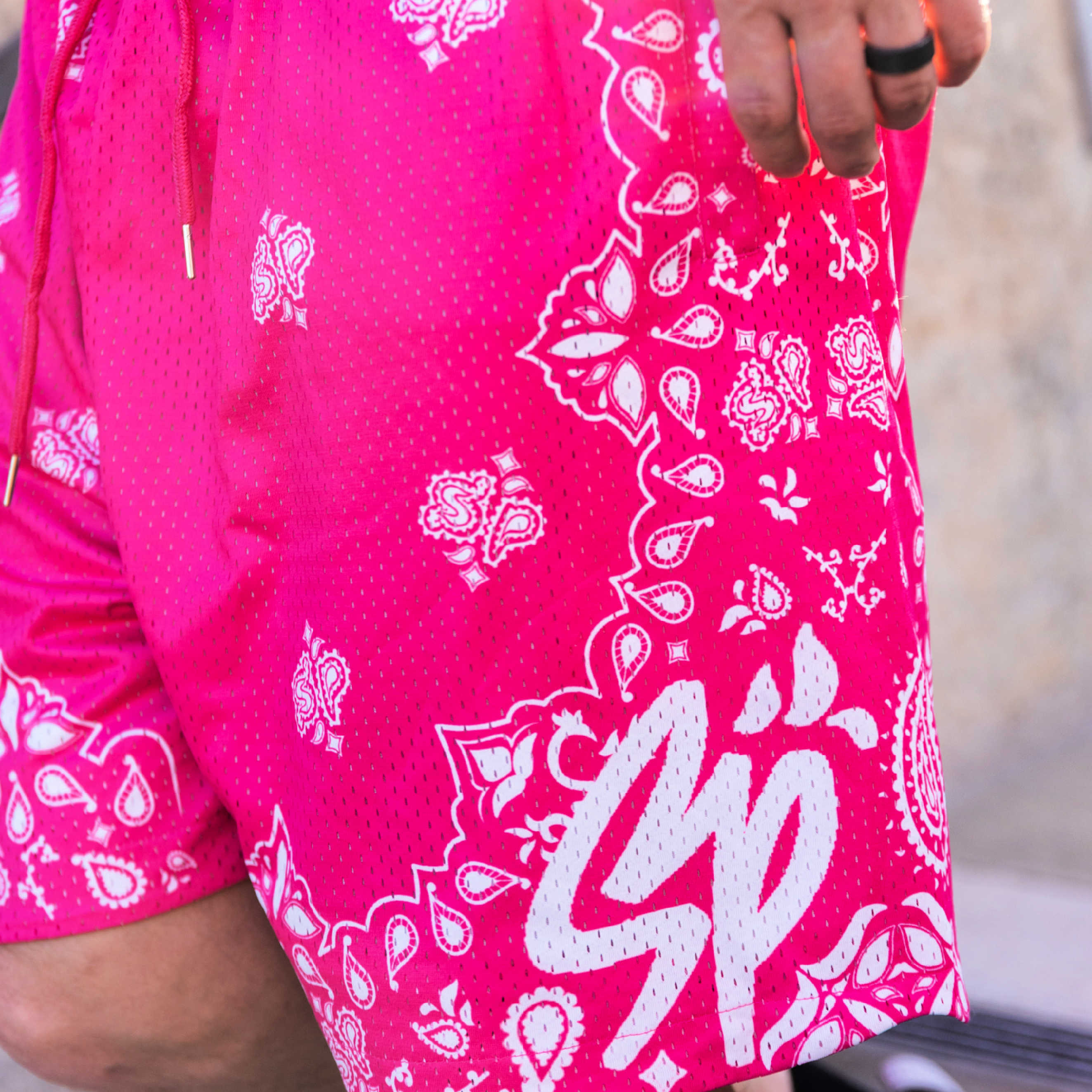 Stylish Paisley Mesh Shorts for Women - Breathable Pink Floral Print Shorts for Summer, Yoga, and Beach Wear