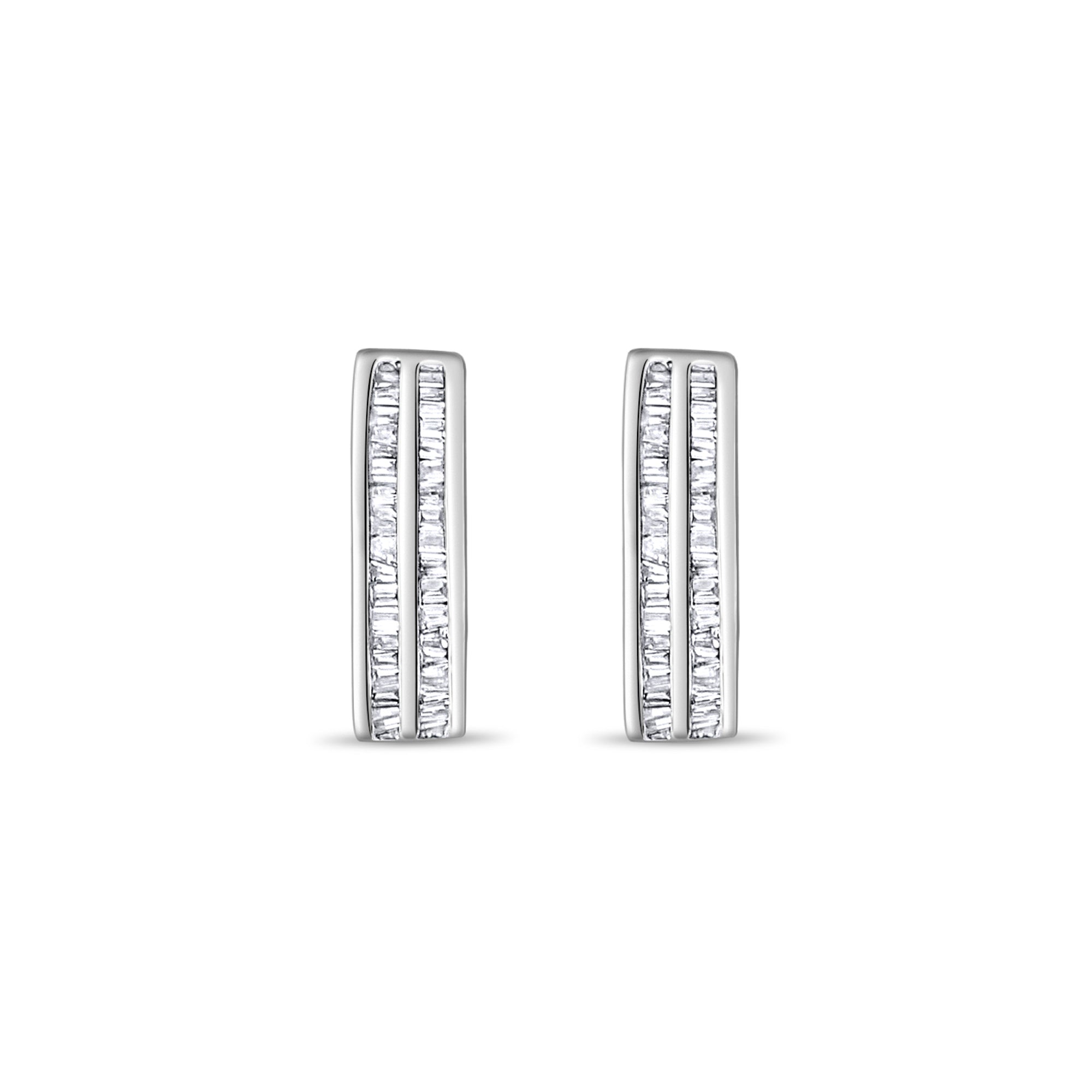 1.25cttw Double Row Diamond Baguette Earrings in 14k White Gold - Elegant Wedding Jewelry & Anniversary Gift for Her