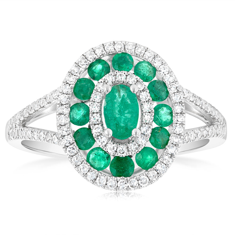 9ct White Gold Natural Emerald and Diamond Ring for Women - Elegant Wedding, Engagement & Anniversary Jewelry Gift