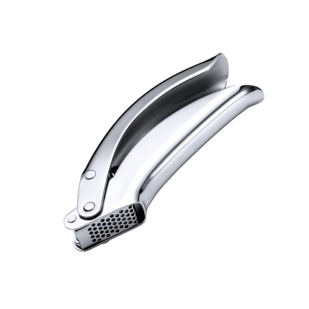 Premium Stainless Steel Garlic Press - Heavy Duty Garlic Crusher with Non-Slip Handle - Professional Kitchen Tool for Chopping, Mincing & Pureeing - Perfect for Cooking, Baking & Meal Prep