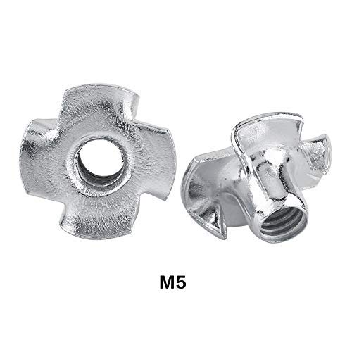 M5 Zinc Plated Carbon Steel Tee Nuts - 50pcs for Woodworking, Furniture Assembly & DIY Projects - Heavy Duty Four Pronged T-Nuts Fasteners for Tables, Chairs, Cabinets & More
