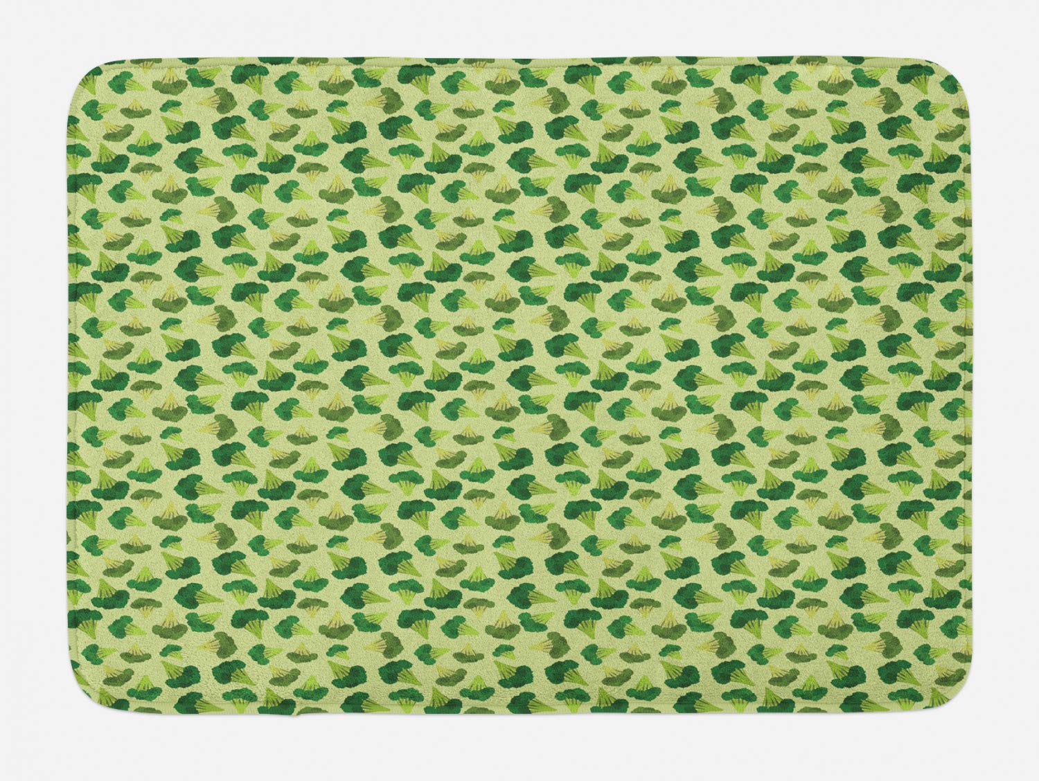 Ambesonne Non-Slip Vegetable Bath Mat - Repeating Broccoli Pattern, Plush Bathroom Decor, 30.2 x 20 Inches, Pale Green - Perfect for Kitchen, Bathroom & Laundry Room Decor