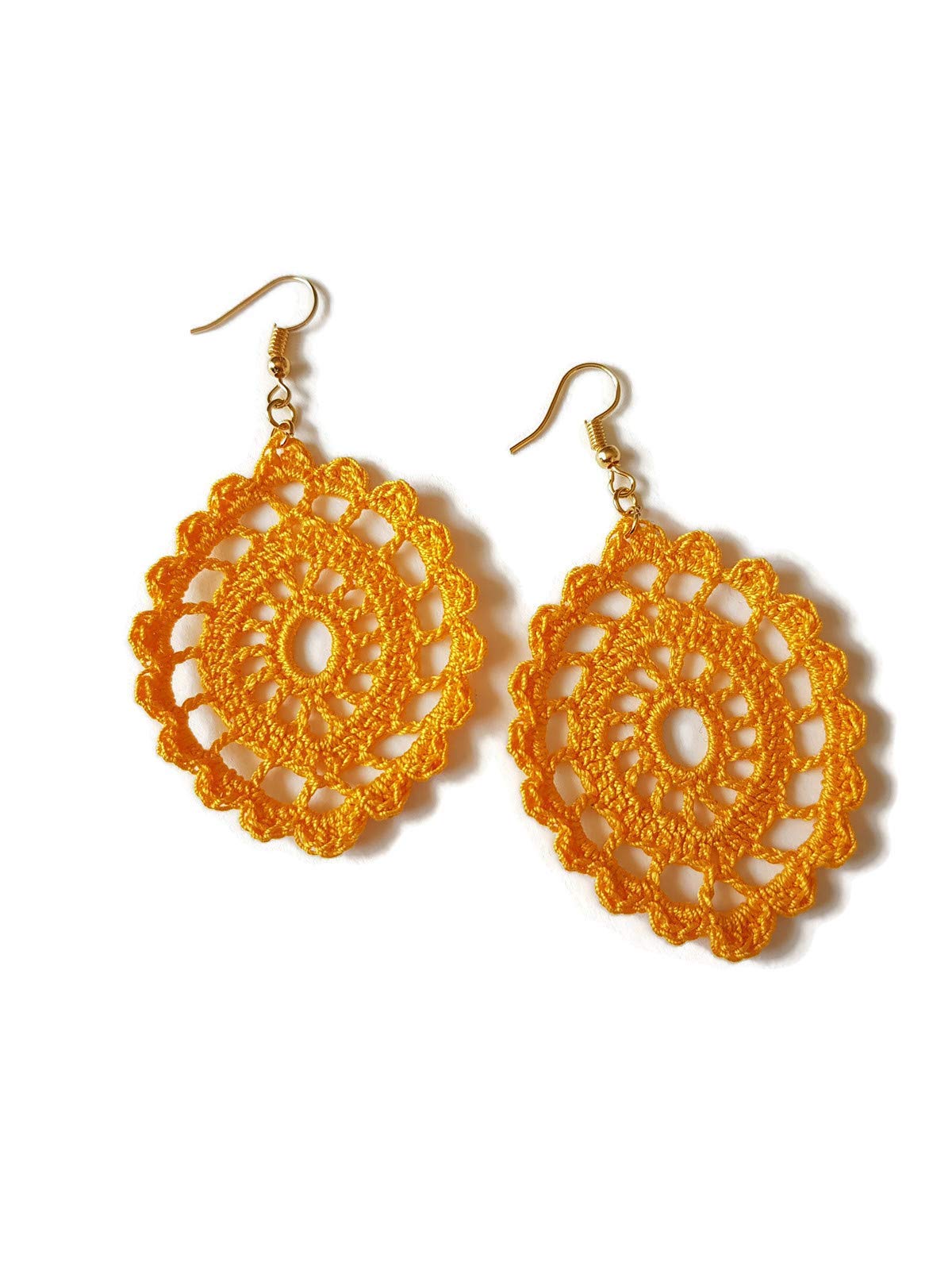 Handmade Gold Oval Drop Earrings - Lace Crochet Baroque Sicily Style Jewelry for Women - Perfect for Weddings, Parties & Special Occasions
