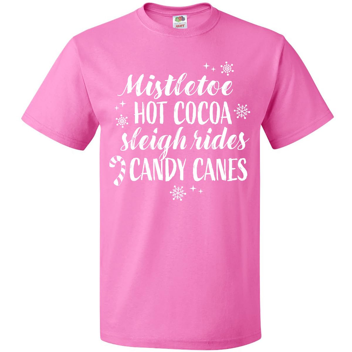 Inktastic Christmas Mistletoe Hot Cocoa Sleigh Rides & Candy Graphic Adult T-Shirt - Holiday Party, Gift Exchange & Festive Family Gatherings