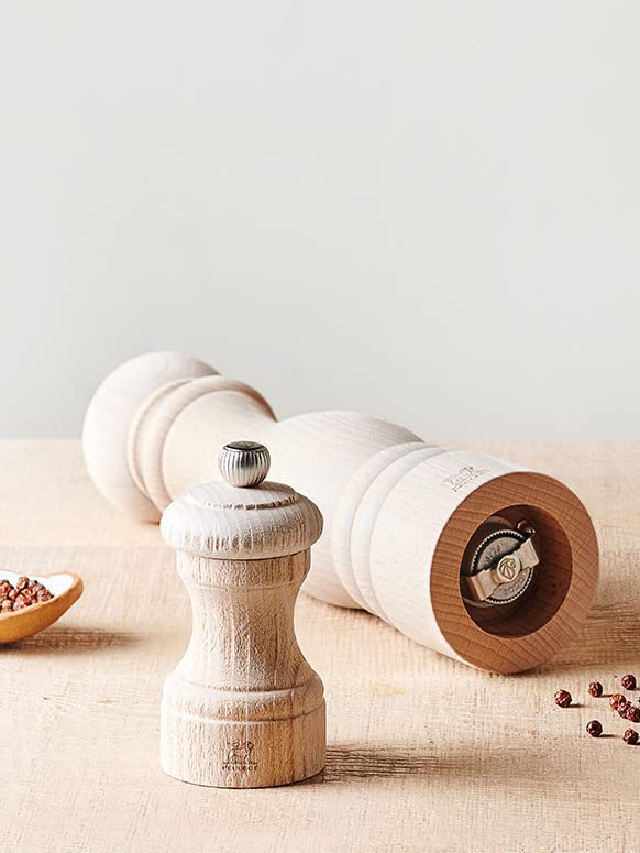 Peugeot Paris Nature 9 Inch Salt and Pepper Mill Set with Wooden Scoop - Premium Stainless Steel Grinders for Kitchen, Dining Table & Gift Giving