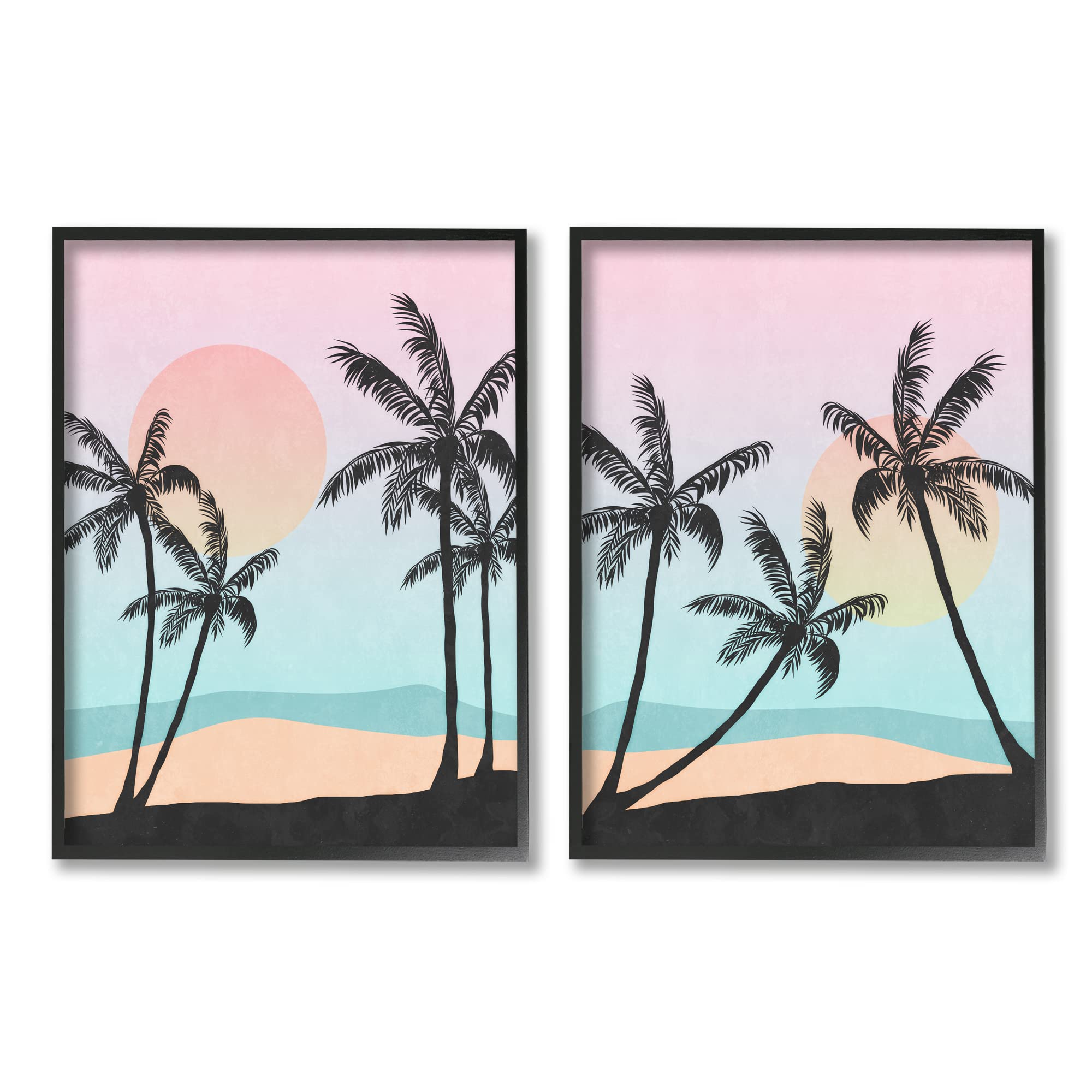 Tropical Sunset Sunrise Palm Tree Beach Illustration Art Print by Nina Blue - Perfect for Coastal Decor, Living Room, Bedroom & Office Wall Art