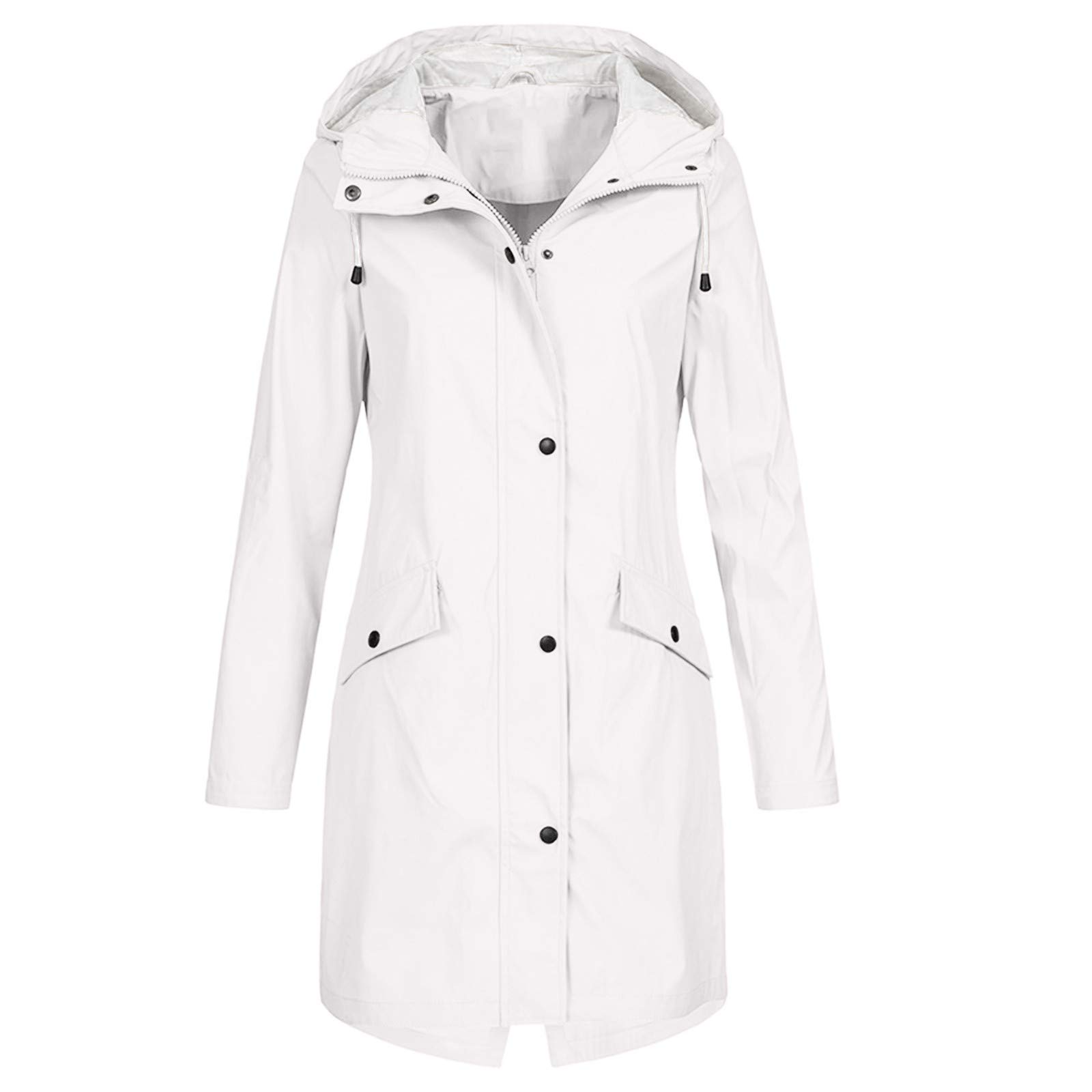 Women's Waterproof Windproof Fleece Hooded Jacket - Long Rain Coat with Solid Color for Outdoor Activities, Hiking & Travel