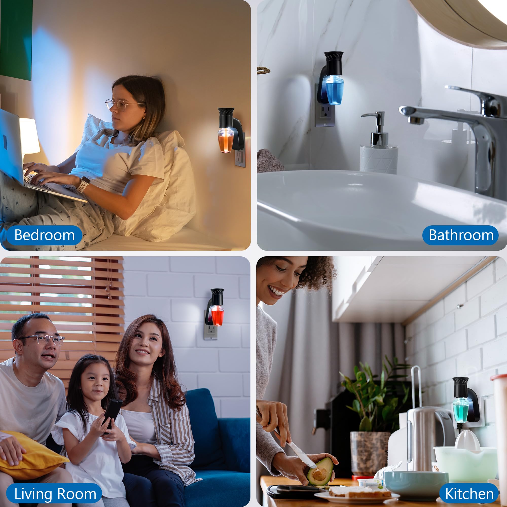4 Pcs Wall Fragrance Plug with Night Light - Compatible with Bath & Body Works WallFlower, ETL Certified, Rotatable Adjustable Scent Control - Home & Office Aromatherapy Diffuser for Bedroom, Bathroom, Living Room (Black)