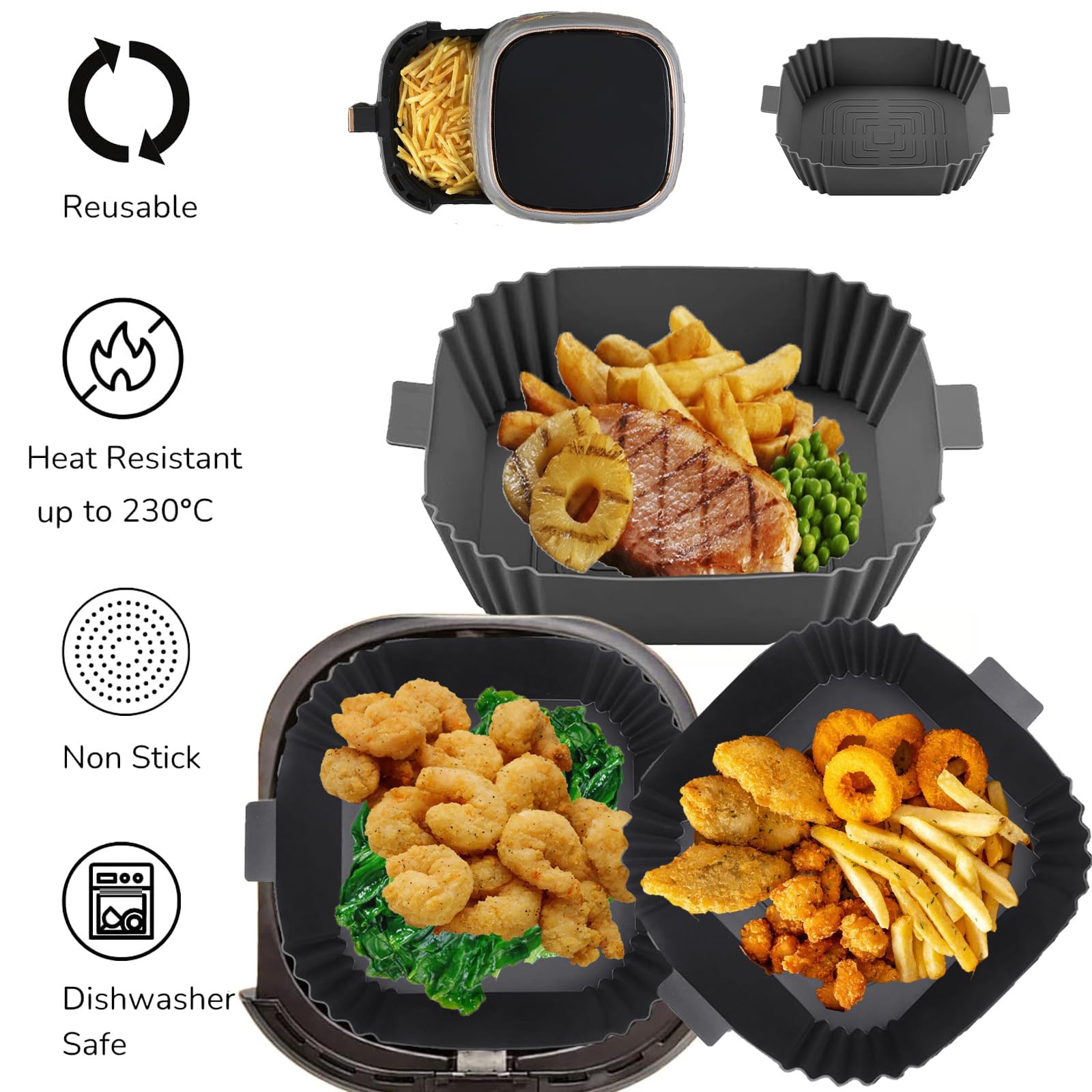 Reusable Square Silicone Air Fryer Liners - 2pcs Non-Stick Baking Accessories for Air Fryers, Perfect for Cooking, Roasting, and Baking Healthy Meals